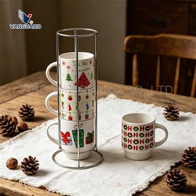 積み重ね可能なラック付きコーヒーマグ